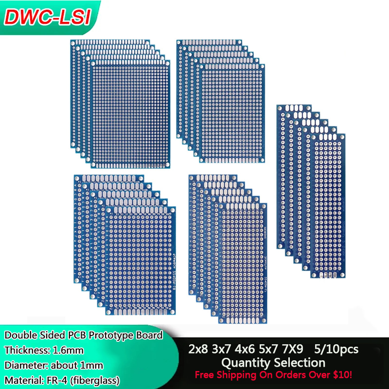Diy Electronics Workbench - 5/10PCS บอร์ด PCB สองด้านสีน้ำเงิน 2x8/3x7/4x6/5x7/7x9 ซม.แผงวงจรทั่วไป